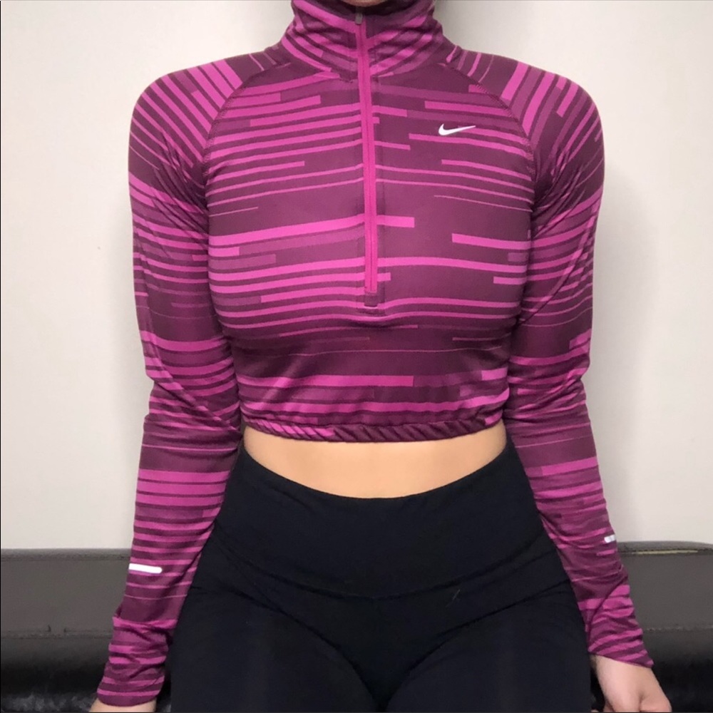 Nike Purple & Pink Striped Long Sleeve Crop Pullover